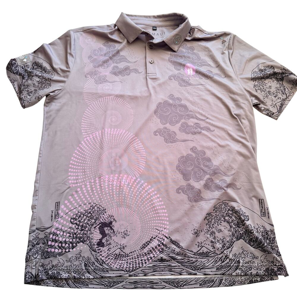 Maui Men's Purple Printed Polo Shirt - Size 2XL